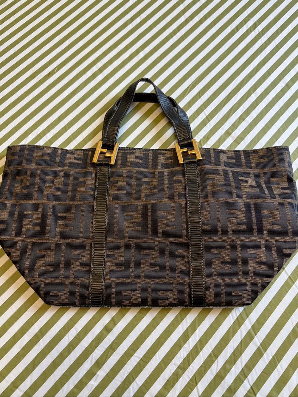 Fendi Black and Brown FF Monogram Messenger Tote